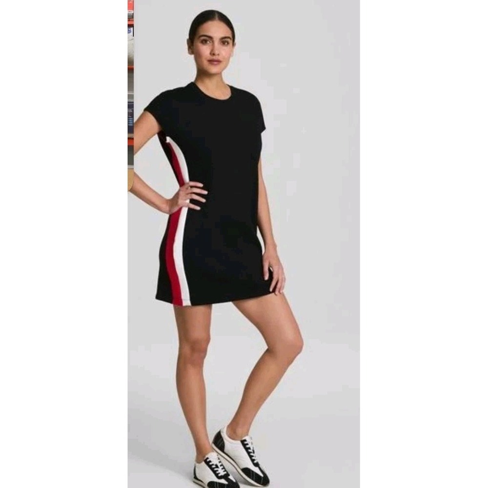 SPANX Black Mini Dress with Red and White Side Stripes